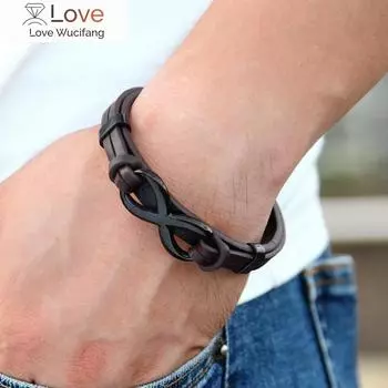 Браслет из нержавеющей стали с логотипом Infinity, популярный узор, мужской браслет, размер «сделай сам», подарок на День святого Валентина 23cm чёрный