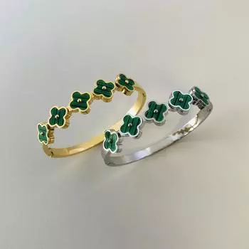 Браслет из нержавеющей стали с пряжкой зеленого цвета в виде цветка, браслет с пятью цветками клевера, не выцветающий браслет