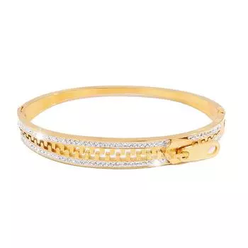 Браслет из нержавеющей стали с застежкой-молнией и открытым манжетом. Невыцветающий золотой