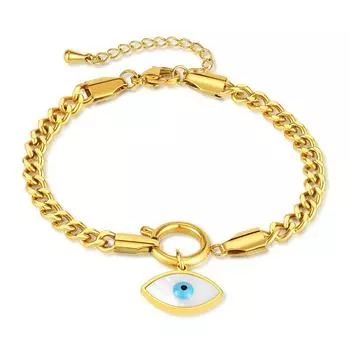 Браслет из нержавеющей стали с золотым покрытием, синий, 3 цвета, глаз дьявола
