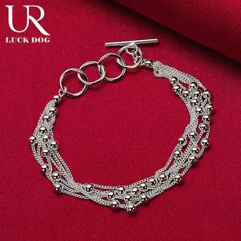 Браслет из нескольких цепочек из стерлингового серебра 925 пробы с гладкими бусинами, модные свадебные украшения 20CM