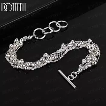 Браслет из нескольких цепочек из стерлингового серебра 925 пробы с гладкими бусинами, модные свадебные украшения 20CM