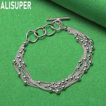 Браслет из нескольких цепочек из стерлингового серебра 925 пробы с гладкими бусинами, модные свадебные украшения 20CM