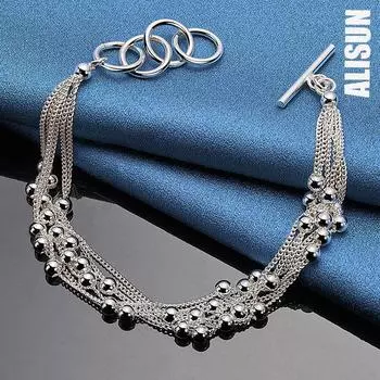 Браслет из нескольких цепочек с блестящим лицом из стерлингового серебра 925 пробы, модные свадебные украшения 20CM