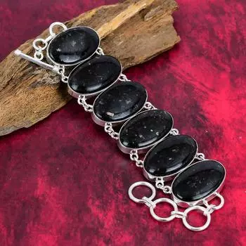 Браслет из нуммита, ювелирные изделия из стерлингового серебра 925 пробы, дизайнерские ювелирные изделия, регулируемый браслет-цепочка, браслет ручной работы для подарка 8 Inches With Adjustable чёрный