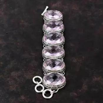 Браслет из ограненного розового кунцита из стерлингового серебра 925 пробы, ювелирные изделия ручной работы, регулируемый браслет-цепочка, винтажный браслет, подарок для него Adjustable