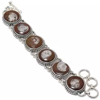 Браслет из окаменелого аммонита, этнический, серебряный 925 пробы, 7-8 дюймов JCB360-71