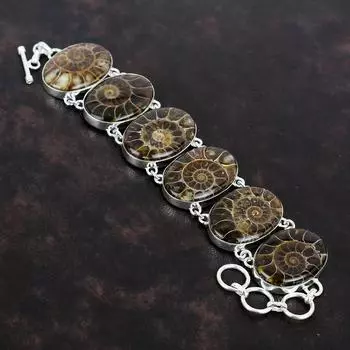 Браслет из окаменелости аммонита, натуральный драгоценный камень, браслет из стерлингового серебра 925 пробы, ручная работа, ювелирные изделия в стиле бохо, регулируемый браслет-цепочка, подарки для нее