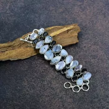 Браслет из опала и черного шпинеля, браслет из стерлингового серебра 925 пробы, антикварные украшения ручной работы, подарок для матери Adjustable with 8 inches синий