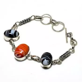 Браслет из оранжевого кружева с агатом в оправе из драгоценного камня 925, посеребренный, 6–8 дюймов