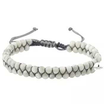 Браслет из перламутра белого цвета с двойным рядом натуральных камней толщиной 4 мм