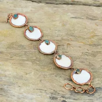 Браслет из перламутра, гальванический медный браслет, регулируемый браслет-цепочка, гальванические ювелирные изделия, браслет из грубого драгоценного камня с аквамарином