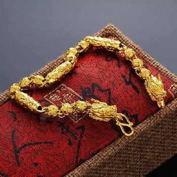 Браслет из песочного золота с полым драконом для мужчин и женщин, ретро, властный, мужской, ручной, ювелирные изделия с золотым покрытием Style 2 золотой