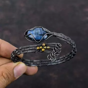 Браслет из питерсита, браслет из медной проволоки, браслет из натуральных драгоценных камней, ювелирные изделия, регулируемый браслет-манжета, браслет ручной работы, ювелирные изделия из медной проволоки, подарок