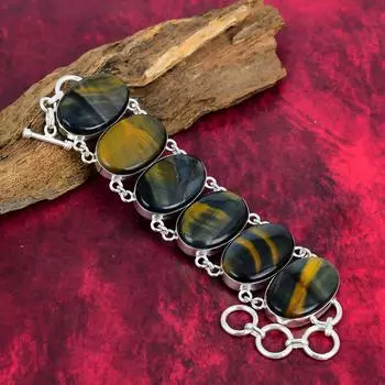 Браслет из Питерсита, Ювелирные изделия из стерлингового серебра 925 пробы, Ювелирные изделия ручной работы, Браслет из драгоценных камней. Регулируемый браслет-цепочка для женщин. 8 Inches With Adjustable чёрный