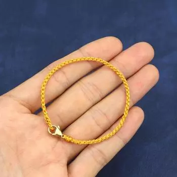 Браслет из плетеного шнура ручной работы, с бусинами, носимый, с золотыми бусинами на удачу, мужской браслет, женский парный браслет, браслет на ногу Gold 2mm thick 17cm long