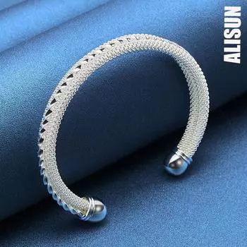 Браслет из плетеной сетки из стерлингового серебра 925 пробы, модные свадебные украшения 60MM