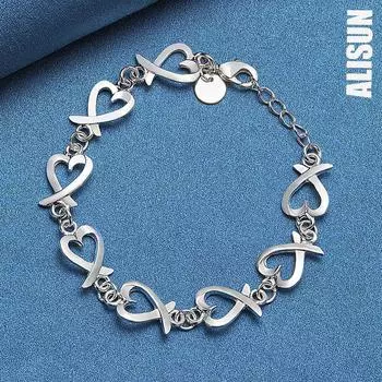 Браслет из полого сердца из стерлингового серебра 925 пробы, модные свадебные украшения 20CM