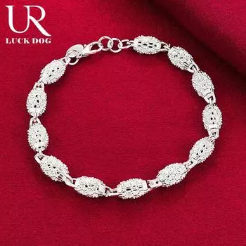 Браслет из полого серебра 925 пробы с бусинами, модные свадебные украшения 20CM