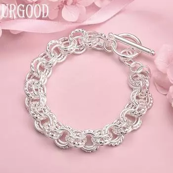 Браслет из полой круглой цепочки из стерлингового серебра 925 пробы, свадебные украшения 20CM