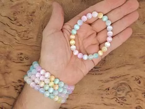 Браслет из полупрозрачного гипса Aura - Эластичный браслет с круглыми бусинами из натурального хрусталя - Модные аксессуары ручной работы - Товары категории AAA 6mm