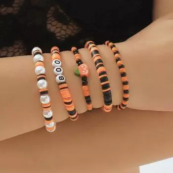 Браслет из пяти частей, браслет ручной работы на Хэллоуин, забавный браслет с тыквой-призраком, бисером и цветными буквами, жемчужный браслет