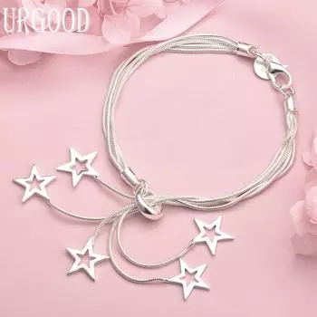 Браслет из пяти змей из стерлингового серебра 925 пробы со звездами, модные свадебные украшения 20CM