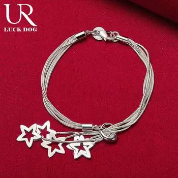 Браслет из пяти змей из стерлингового серебра 925 пробы с подвеской в виде звезды, модные свадебные украшения 20CM