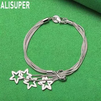 Браслет из пяти змей из стерлингового серебра 925 пробы с подвеской в виде звезды, модные свадебные украшения 20CM