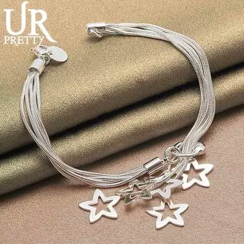 Браслет из пяти змей из стерлингового серебра 925 пробы с подвеской в виде звезды, модные свадебные украшения 20CM