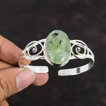 Браслет из пренита мха, регулируемый браслет-манжета из стерлингового серебра 925 пробы, уникальный браслет, ювелирные изделия ручной работы с драгоценными камнями, подарки на помолвку, браслет с камнями по рождению