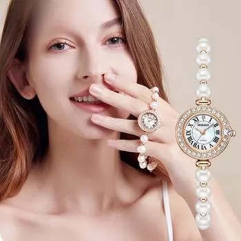 Браслет из пресноводного жемчуга с бриллиантами, водонепроницаемый, с маленьким циферблатом, римский браслет высокого качества, женские часы