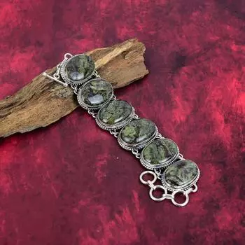 Браслет из яшмы «Кровь дракона», натуральный драгоценный камень, браслет из стерлингового серебра 925 пробы, ювелирные изделия ручной работы, подарок на годовщину и день рождения для нее Adjustable With 8 Inches зелёный