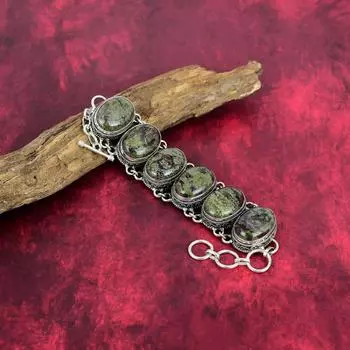 Браслет из яшмы «Кровь дракона», натуральный драгоценный камень, браслет из стерлингового серебра 925 пробы, ювелирные изделия ручной работы, подарок на годовщину и день рождения для нее Adjustable With 8 Inches зелёный