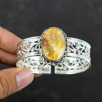 Браслет из яшмы Малигано, натуральный драгоценный камень, браслет-манжета, регулируемый браслет из стерлингового серебра 925 пробы, браслет ручной работы, серебряные ювелирные изделия, подарки для жены