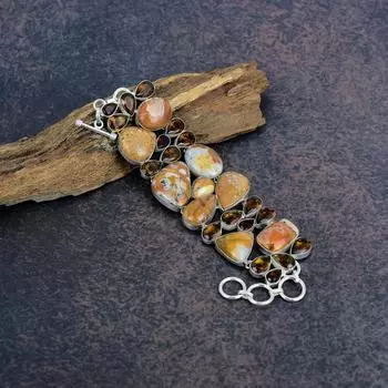 Браслет из яшмы оленя-оленя, цитрина, ювелирные изделия из цельного серебра 925 пробы с драгоценными камнями, браслет ручной работы, на День благодарения Adjustable with 8 inches жёлтый