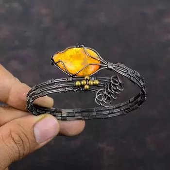 Браслет из яшмы с медной проволокой, браслет-манжета, браслет ручной работы, ювелирные изделия из драгоценных камней, регулируемый браслет, медная проволока, ювелирные изделия, свадебный подарок