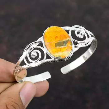 Браслет из яшмы с шмелем, достойные ювелирные изделия ручной работы, браслет-манжета из стерлингового серебра 925 пробы, оригинальные ювелирные изделия из драгоценных камней, регулируемый браслет, подарок для мамы