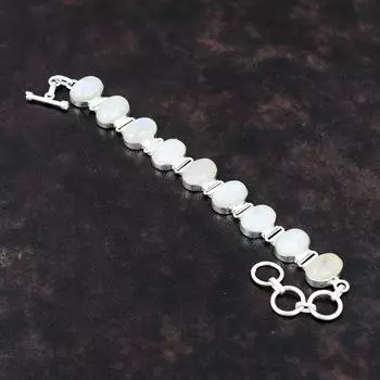 Браслет из радужного лунного камня Браслет из стерлингового серебра 925 пробы Ювелирные изделия ручной работы Регулируемый браслет Ювелирные изделия из радужного лунного камня