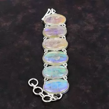 Браслет из радужного мистического опала, браслет из настоящего драгоценного камня, ювелирные изделия ручной работы, браслет из стерлингового серебра 925 пробы, регулируемый браслет-цепочка, подарок для матери