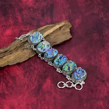 Браслет из ракушки абалон 925 пробы, регулируемый браслет-цепочка, подарок для женщин, браслет ручной работы с драгоценными камнями Adjustable with 8 inches синий