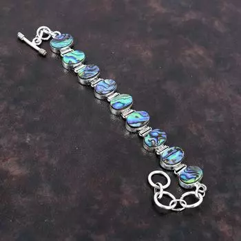 Браслет из ракушки морского ушка Ювелирные изделия ручной работы Браслет из стерлингового серебра 925 пробы Ювелирные изделия из драгоценных камней Регулируемый браслет-цепочка Подарок для нее Элегантные украшения