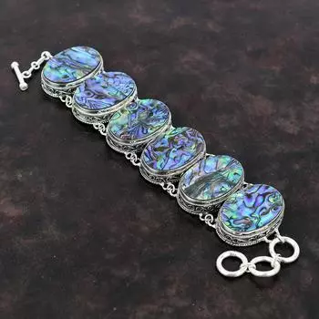 Браслет из ракушки морского ушка, ювелирные изделия из настоящего драгоценного камня, браслет из стерлингового серебра 925 пробы, винтажные ювелирные изделия ручной работы, регулируемый браслет-цепочка, подарок для нее