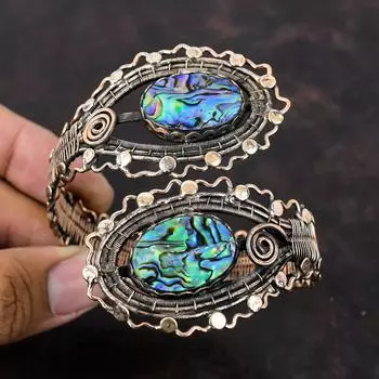 Браслет из ракушки с морским ушком, браслет-манжета из медной проволоки, очень красивый браслет из драгоценных камней, регулируемый браслет-манжета ручной работы, медные украшения для подарка