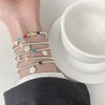 Браслет из разноцветных бусин Smiley из серебра 925 пробы для женщин — модный, стильный и универсальный SL0744 серебряный