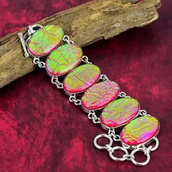 Браслет из розового австралийского тройного опала, твердое серебро 925 пробы, элегантный браслет-цепочка с драгоценными камнями, стильный ювелирный подарок ручной работы для жены 8 Inches With Adjustable розовый