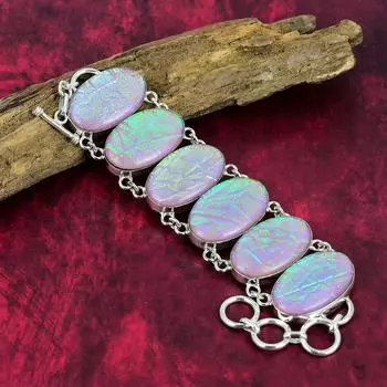 Браслет из розового австралийского тройного опала, ювелирные изделия из стерлингового серебра 925 пробы, ювелирные изделия из драгоценных камней, браслет-цепочка в подарок для нее, дизайнерские украшения ручной работы 8 Inches With Adjustable розовый