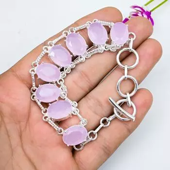 Браслет из розового халцедона с драгоценными камнями, браслет ручной работы из цельного серебра 925 пробы, ювелирные изделия последнего дизайна розовый