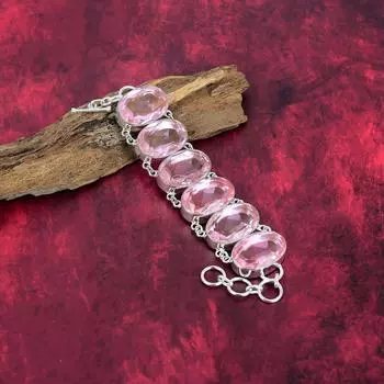 Браслет из розового кунцита, ювелирные изделия из цельного серебра 925 пробы с драгоценными камнями, браслет ручной работы на День матери розовый