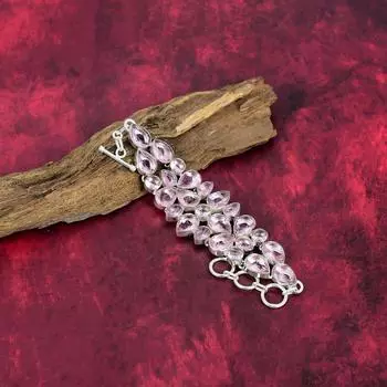 Браслет из розового кунцита, ювелирные изделия из цельного серебра 925 пробы с драгоценными камнями, браслет ручной работы на День благодарения Adjustable With 8 Inches розовый